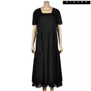 시슬리 [아울렛] 핀턱 셔링 롱 원피스 SAOPD3431_BK