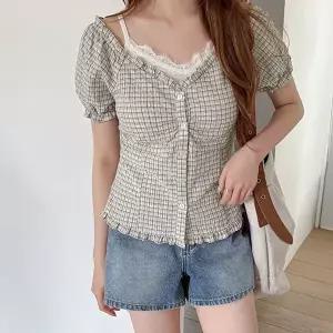 [제작/빅사이즈]이블렛 아비테 체크 퍼프 블라우스 제이스타일