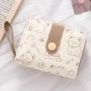 여성 반지갑 고양이 가벼운 여성 반지갑 데일리 동전 지갑 주니어 스트랩 지퍼형 귀여운 지폐 손목