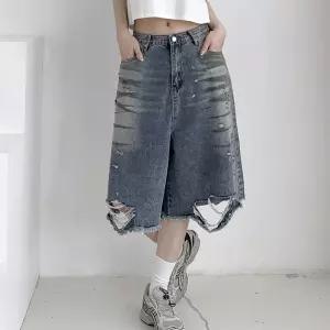 [시즌오프]Y2K 구제 버뮤다데님 데미지 워싱 여름 청반바지_5