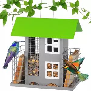 야외 야생 조류 사료용 금속 새 모이통 2개와 스위트 케이지 케이크 다람쥐 방지 걸이식 대용량 청소 및 녹