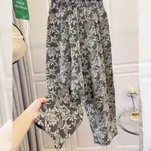 팬츠 면 여름 여성용 밴드 마 얇은 프린트 슬림핏 커브 가벼운 와이드 MF2