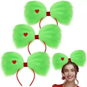 크리스마스 홀리데이 할로윈 파티를 위한 다이펀리 그린 머리띠 라임 보우 큰 털복숭이 레드 하트 퍼지 폼