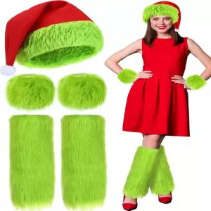 여성용 스키커프 5개 크리스마스 그린 몬스터 산타 코스튬 액세서리 라임 모자 퍼지 인조 다리 워머