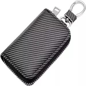 오실리 자동차 키포브 케이스 PU 가죽 차량 스마트 홀더 보관 보호 가방 지퍼 원격 키체인 파우치 대부분의
