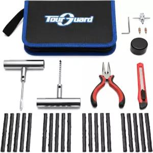 자동차 오토바이 ATV 지프 트럭 트랙터용 플러그 31개가 장착된 투어가드 플랫 타이어 수리 키트 펑크