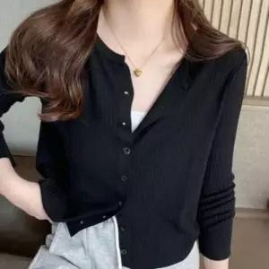 여성 브이넥 골지 가디건 간절기 슬림핏 긴팔 니트 봄 가을 데일리룩 숏 아우터