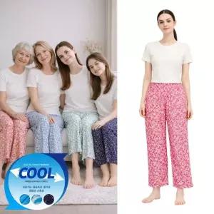 [라일리여성의류] Rly 여름 까실이 꽃무늬 9부 파자마 주름바지