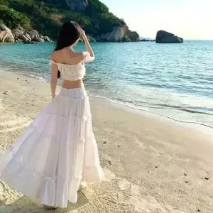 여성용 투피스 스트링 핏예쁜 톱+화이트 정장세트 오픈 일자 크롭 바캉스룩 트임 인기1