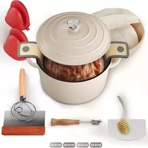 빵 굽기용 주철 더치 오븐 베이킹 용품과 함께 5쿼트 다기능 법랑 냄비와 뚜껑 팬 화이트