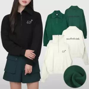 이지바이 투엘라 러플내핑 여성 기모 하프 집업 티셔츠(W5WT63)