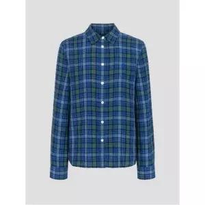 [백화점상품] 빈폴 레이디스 리넨 블루 체크 슬림숏 셔츠 여친룩 하객패션