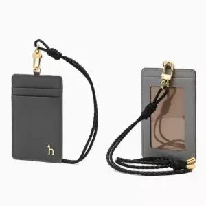 [헤지스][LEENA]그레이 배색 가죽 목걸이카드홀더 HIHO6E602G2