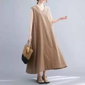 [다잇템] 여자 V넥 빅사이즈 마원단 슬리브리스 롱원피스