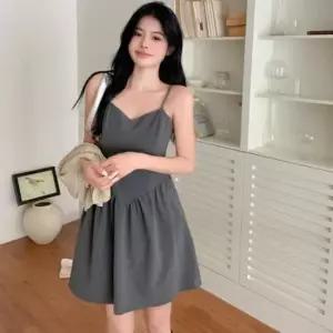 옷자락 여자 스트라이프 뷔스티에 셔링 플레어 미니원피스