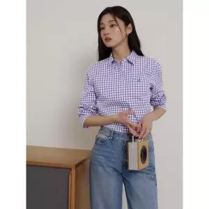 [백화점상품] 빈폴 레이디스 빈폴레이디스 코튼 혼방 깅엄체크 슬림숏 셔츠 라벤더 여친룩 하객패션