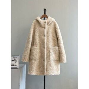 여자 겨울 양털 탕 후드 하프코트 퍼반코트 캐주얼