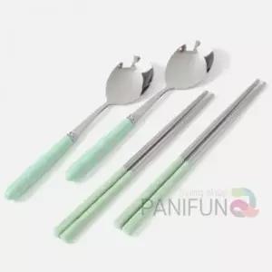 ( )수저커버 숟가락통 휴대용젓가락 스텐수저세트 휴대용 2세트그린 도시락수저 수저