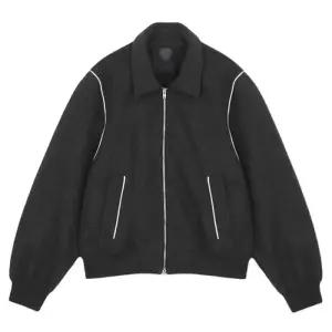 [디바옴므]겨울 카라넥 모직기모 삥줄 크롭 집업 미니멀 블루종 자켓 점퍼 오버핏