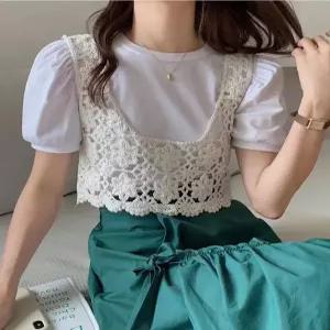 플라워 레이스 크로쉐 뷔스티에 (빈티지 무드 조끼) 여름 니트 베스트