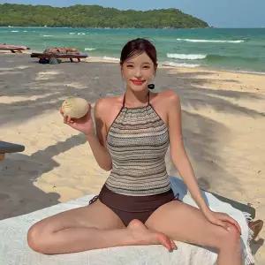 [비바럽]멜로우 홀터넥 비키니 SW20409F 여름 니트 나시 체형커버 하이웨스트 셔링 리본.._P422444177