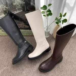 앵글부츠 둥근코 로우힐 여성 부츠 심플 캐주얼 롱