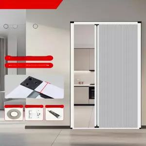 하루도어 무타공 자바라 미닫이문 화이트프레임 슬라이딩 폴딩 옐로우커튼 화이트그레이커피레드샴페인맞춤