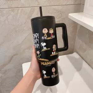 스누피 대용량 텀블러 스텐 빨대 보냉 보온 손잡이 휴대용 850ml 차량용 1.1L 로즈레드 30oz