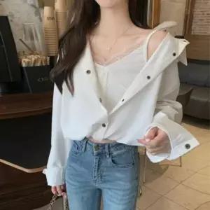 [신세계라이브쇼핑][옷자락] 여자 여리핏 데이트룩 레이스 레이어드 셔츠