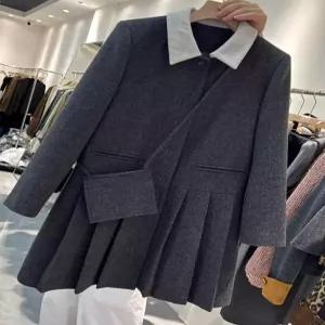 자켓형원피스 플리츠코트 정장원피스 하객룩 M 트렌치 그레이 L