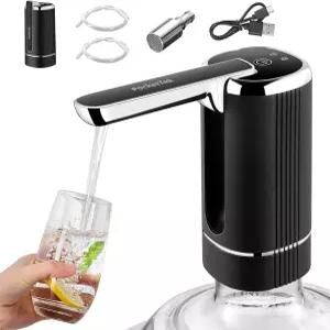 5갤런 물 디스펜서 충전식 및 접이식 전기 물통 펌프 2 실리콘 호스와 304 스테인리스 스틸 무게가 된 USB