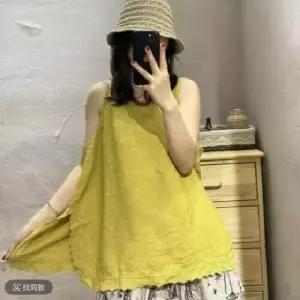 볼사스 캐주얼 여름 빈티지 여사친 린넨 트임 레이스 조끼 나시 솔리드 ADOR2