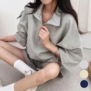 세트 반바지 편한 여성 반팔 반집업 아노락 (HSJ-WFFO9LB)