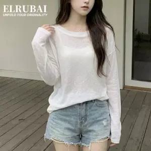 Rly 엘루바이 시스루니트 긴팔티 빅사이즈 시스루 오버