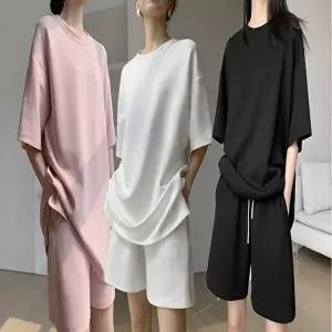 여자 캐주얼 무지 반팔 반바지 트레이닝복 상하의세트 (HSJ-WC6D52A)