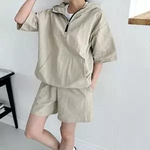 여자 타슬란 아노락 후드 반팔 반바지 트레이닝 세트 (HSJ-WF73C31)