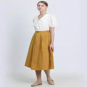 [데코][르샵(LeShop)] 투턱 코튼 롱 스커트 (택가격 99000원)