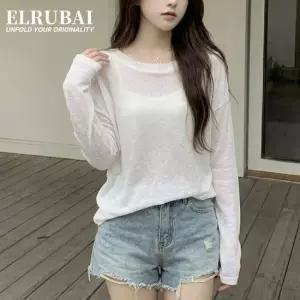 Rly 엘루바이 시스루니트 긴팔티 빅사이즈 시스루 오버