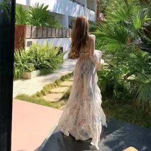 에네로 원피스 여름 언밸런스 쉬폰 해변 바캉스룩 롱스커트 비치 여성쉬폰원피스 홀터넥 오프숄더 UNO2