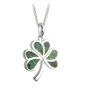 비디 머피 여성 아이리쉬 샴록 럭키 쓰리 클로버 925 스털링 실버 펜던트 목걸이와 코네마라 마블 인레이