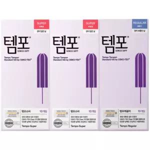 템포 체내형 삽입형 생리대 탐폰 30개입 슈퍼10p x 2개 + 레귤러10p x 1개