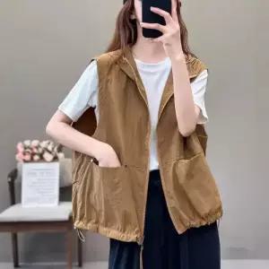 여성 나시 블레이저 솔리드 베스트 조끼 후드 민소매 1PICK1