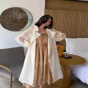 쉬폰 투피스 원피스 롱 공주풍 우아한 가디건 로브가디건 린넨