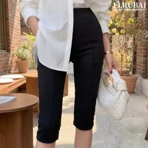 엘루바이 여성 7부 카프리레깅스 카프리팬츠 스판바지 슬랙스 핀턱 밴딩슬랙스 봄팬츠 여성반바지 데일리