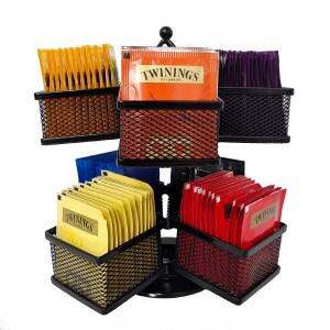 회전식 이중 레이어 티백 보관함 정리함 커피 크리머 설탕 차잎 팩 정리함 철제 바닥 설치형 가정용