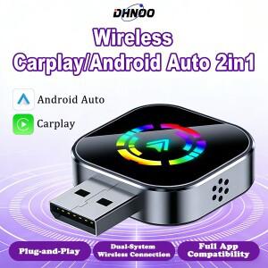 2in1 무선 카플레이 안드로이드 오토 AI 박스-1클릭 유선 어댑터로 WiFi/블루투스 자동 연결 범용