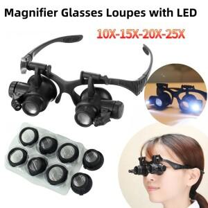 10X15X20X25X LED 확대경 안경 돋보기 헤드밴드 독서용 보석상 시계공 수리 도구