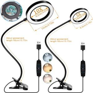 510X 확대경(2856LED 확대경 램프 포함) 3가지 색상 모드 10가지 밝기 조절기 360 ° 유연한 구즈넥 조명(
