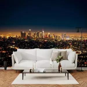 YhLHDzbb 조명 도시 3D 벽 벽화 건물 스카이라인 필 및 스틱 벽지 탈착식 포스터 스티커 침실 거실