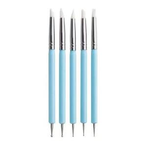 5pc 도트 펜  도자기 점토 조각 양면 실리콘 헤드 및 스테인레스 스틸 네일 아트 도구 모델